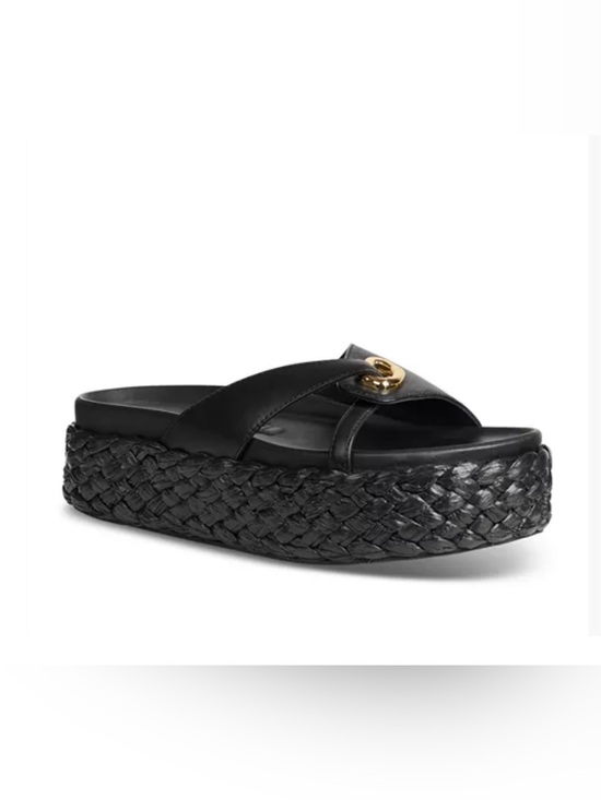 cult gaia Black Braided Platform Slide with Gold Emblem